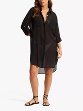 Seafolly Crinkle Shirtkleid Kaftan schwarz Baumwolle Überwurf S/8-10-12 - neu mit Etikett £70
