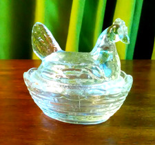 Saliere Gewürzschälchen Glas Deckel- Dose Huhn Jugendstil Art Deco antik Vintage