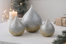 3er Set Deko Tropfen Silber