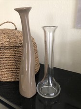 Zwei Blumenvasen Glas Keramik transparent braun Höhe 25/30 cm schmal