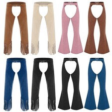 Herren Cowboy Chaps Westliche Showchaps Fransen Offene Schritt Pants Halloween