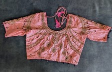 NEU Sari Bluse Choli 36/38 S Saree Oberteil Top Rosa Lila indisch Bollywood