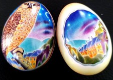 Blechei, Osterei, Ei aus Blech, Motiv Eule, Nr. 3, Ø 6 und 4 cm