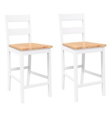 Barhocker Set 2 Stück Weiß Holz Massiv Gummibaum Küchenhocker Thekenstuhl Stabil