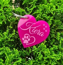 HUNDEMARKE mit Gravur  individuell 1 & 2 Seitig möglich Hund / Katze - Pink Herz