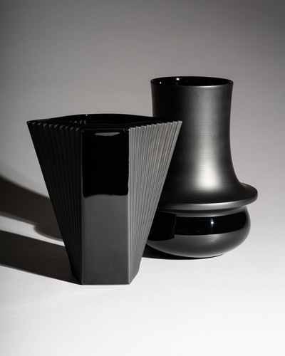 Black porcelain vase duo - porcelain, wolf