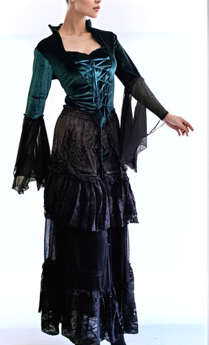 Velvet blouse green gothic - blouse,