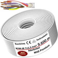 5-100m Feuchtraumkabel Stromkabel Mantelleitung NYM-JB 7x1,5 mm² (Aderfarben)