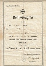 Besitzzeugnis zum Eisernen Kreuz 2. Klasse Ausgabedatum 1. Oktober  1916