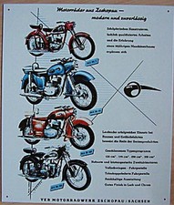 Retro Reklame Blechschild DDR Motorrad BK350 MZ ES 250 Zschopau     40x33cm