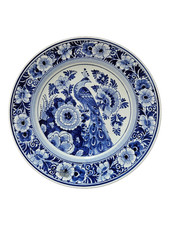 Delft Wandteller Pfau – Handbemalt – Blau-Weiß – Holland – Ø 26 cm