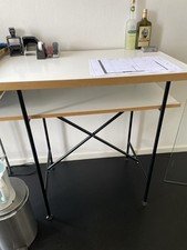 Eiermann Stehtisch, schwarzes Metallgestell, Arbeitsplatte Melamin weiß