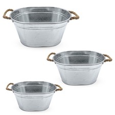 Garten Deko Zink Wanne mit Kordel Griff - 3 Größen - Pflanz Kübel Blumen Schale