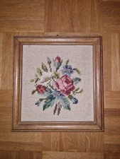 Gobelin Stickbild massiven Holzrahmen Rosen