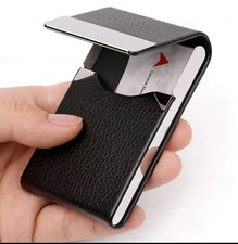 Kreditkartenetui schwarz Leder, Visitenkartenetui , Kreditkartenbox , Edelstahl