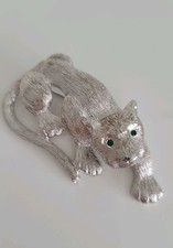 Edle Pierre Lang Brosche, Panther, silber, rhodiniert, grüne Zirkonia