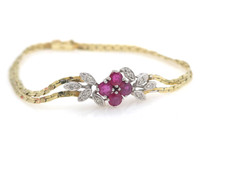 Armkette 585 Gold 14 Karat Gelbgold bracelet Rubin Diamanten oro G3861/25