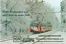 Weihnachtsgruß der IGN, Foto mit Triebwagen DÜWAG GT8 der OEG