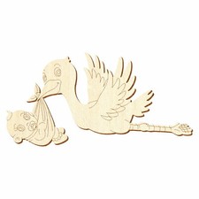 Fliegender Holz Storch mit Baby Junge - Deko Basteln 8-50cm