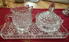 Vintage Pressglass Set Zucker & Milch auf Tablett