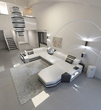 Ledersofa Weiß Schwarz LED