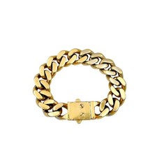 Saint Laurent Curb Link Chunky Chain Bracelet Gold Tone 8 Inch YSL Unisex