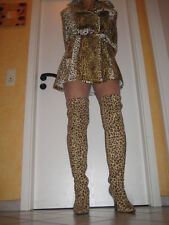 VINTAGE Trench 36 38 + Overknee Stiefel 40Leopard Gepard Wildkatze Webpelz Samt 