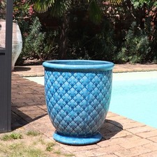 Handgefertigter glasierter Pflanzkuebel Azur Provence in Tuerkis 42cm
