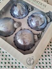 ⭐ 4 Christbaumkugeln Ø 8 cm Lauscha Glas Krebs & Sohn hellblau und Silber⭐
