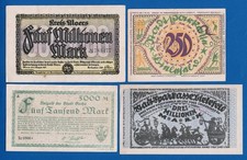 Deutschland Belegstücke Inflation 4 x Notgeld 1923 Moers Bielefeld Gotha