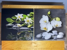 2 Stück Glas-Wandfliese Zierfliese BxH~30x30cm 44KW18P Deko Sammler Blumen Stein