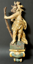 Alte geschnitzte Holzfigur Holz Schnitzerei Heiliger Christopherus 53cm Figur