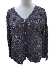 Stephen Y Abendmode Cardigan Jacke L XL M Schwarz Perlen Gothic Bohemian Party