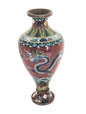 antike Cloisonné Vase 2 Drachen Feuerkugel Feuerperle um 1900 Emaille auf Kupfer