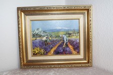 Michel Christophe * Lavendel Ernte i.d. Provence Ölbild Öldruck klein Goldrahmen
