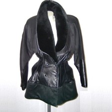 Designer LEDERJACKE Echt Pelzkragen Echtleder weiches Lammnappa schwarz ital 42