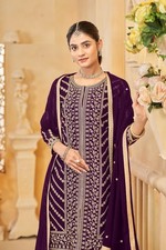 Lila Sharara-Anzug mit Faux-Georgette-Stickerei für Damen | Party- &...