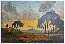 Hermann Tunica Ölgemälde Gemälde Windmühle Landschaft painting windmill