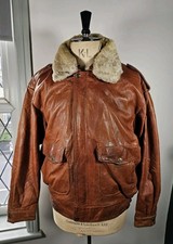Vintage Leder Flieger Bomber Jacke Herren XL-2XL hellbraun braun Fellkragen Pilot