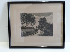 Radierung Worpswede signiert Widmung 1929 Landschaft Bach Birken rar Sammler