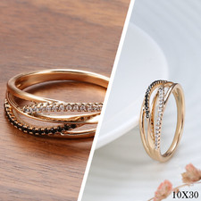 Luxus Damen Ring Natürlicher Schwarzer Zirkon Ring 585 Roségold Geometrische