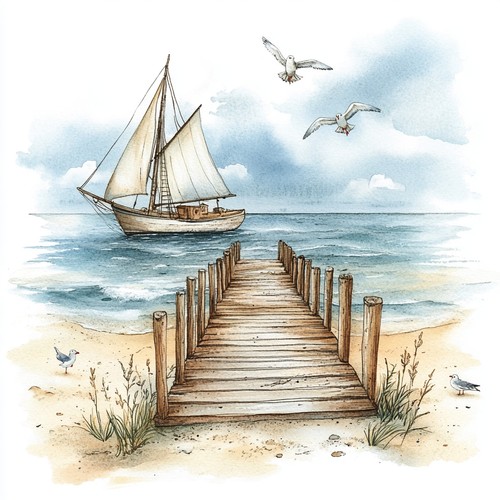 Wandbild segelboot bootssteg - wandbild,