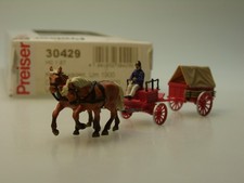 PREISER Kohlenwagen mit Pferden und Kutscher um 1900 - 30429 - 1:87