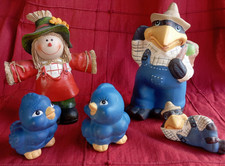 5 Deko Figuren - Raben / Vogelscheuche / Vögel - Höhe 4,5 - 16,5 cm