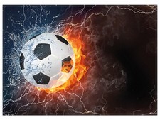 Wallario Teppich Fußmatte ab 50x70cm -Motiv Fußball - Feuer Wasser Sport spielen