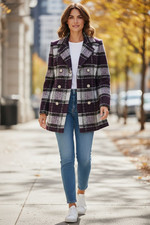 Wolljacke in softer Qualität Damen Jacke  Kochwolle Gr. 38 Lila/Grau kariert