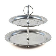 Etagere, Etagenständer, Servierplatte 2-stöckig mit Gravur silber aus Metall 