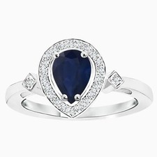 Birnenblauer Saphir Halo Ring