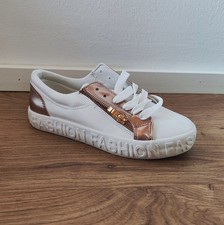 Trendy Damen Sneaker Schnürschuhe Turnschuhe weiß/Roségold Gr. 36 bequem süß