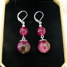 OPERHAUS Pfirsichblüte Jade & Rubin Ohrringe Ohrhänger earrings Klappbrisuren